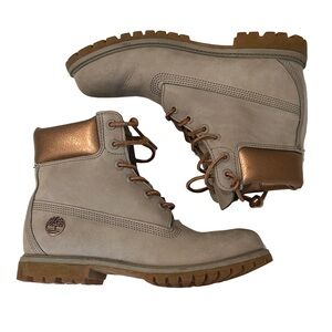 Timberland Limited Edition Gray & Metallic Copper Waterproof Leather Boots 9